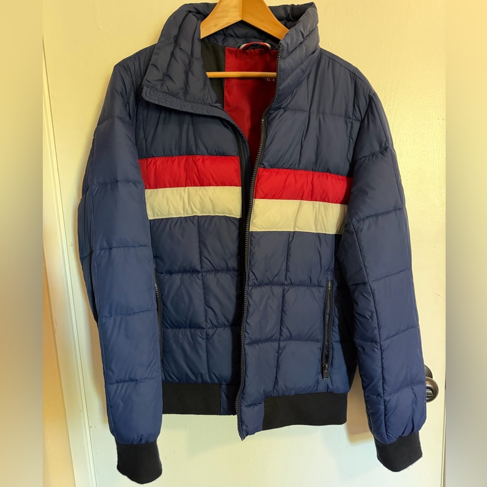 Men's Tommy Hilfiger Blue and Red Puffer Jacket